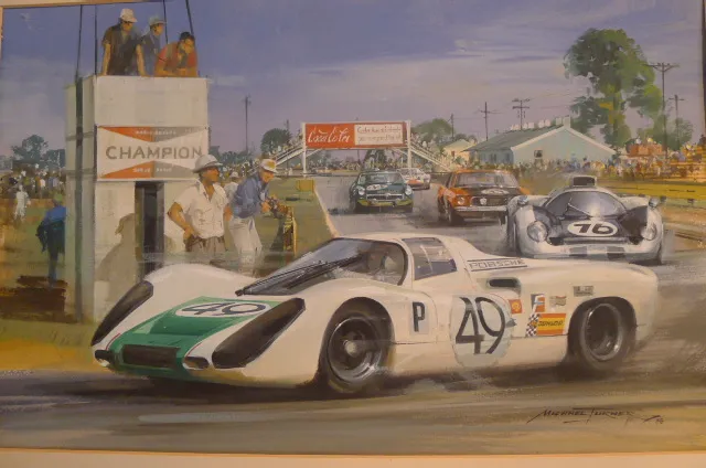 【東ドイツ Haldenslebenのプレート】ミッドセンチュリー Porsche 907 Sebring 1968 Michael Turner | Original Painting